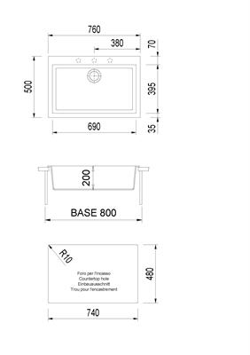 ONE LAVELLO 76X50 1VASCA69X40 PROFONDA20CM.PIETRA VECCHIA PLADOS