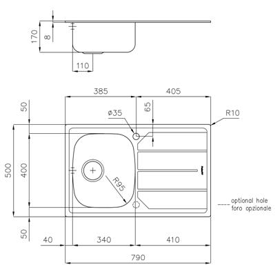 LAVELLO INC. INOX/PREL 790X500 1V+GOCC.SX S1000 FOSTER