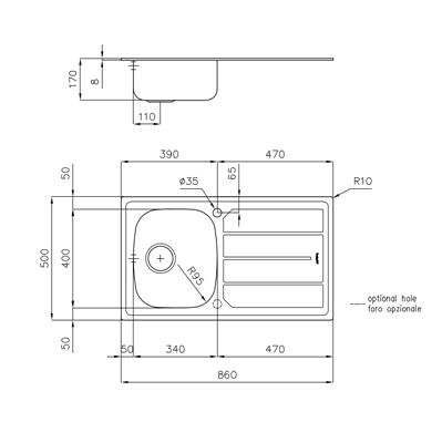 LAVELLO INC. INOX/PREL 860X500 1V+GOCC.SX S1000 FOSTER