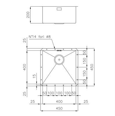 LAVELLO SOTTOTOP INOX 450X505 RETT. QUADRA FOSTER