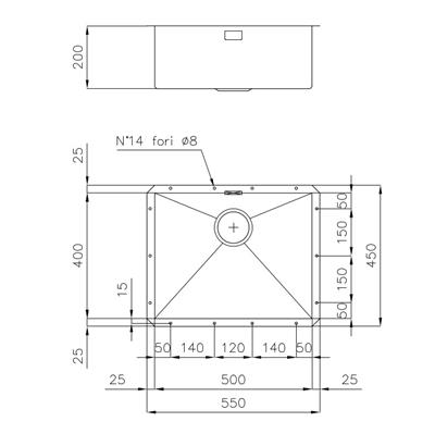 LAVELLO SOTTOTOP INOX 550X505 RETT. QUADRA FOSTER