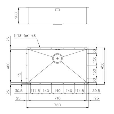 LAVELLO SOTTOTOP INOX 760X450 1V QUADRA FOSTER