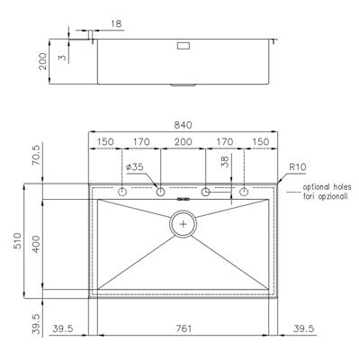 LAVELLO INC. SF INOX 840X510 1V QUADRA FOSTER