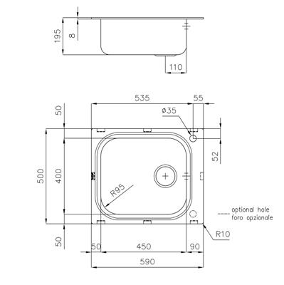 LAVELLO INC.INOX 590X500 RETT.BIG BOWL FORO MIX/SX FOSTER