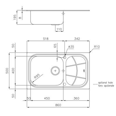 LAVELLO INC. INOX 860X500 1V+GOCC.SX BIG BOWL FOSTER