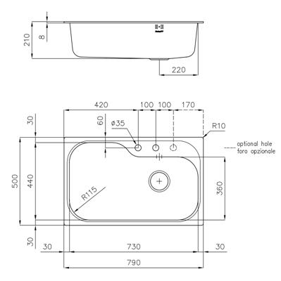 LAVELLO INC. INOX 790X500 1V TORNADO FOSTER