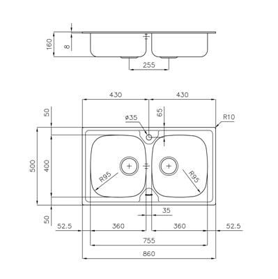 LAVELLO INC. INOX/PREL 860X500 2V S1000 FOSTER