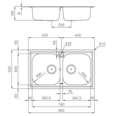 LAVELLO INC. INOX 860X500 2V FM FOSTER