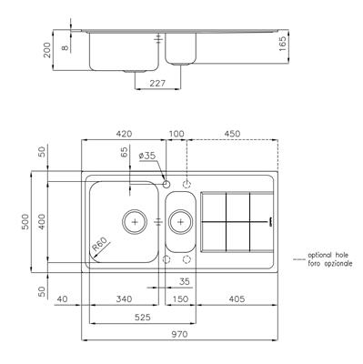 LAVELLO INC. INOX 970X500 2V+GOCC.SX KS FOSTER