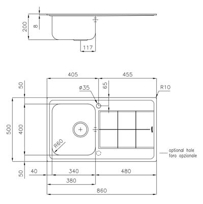 LAVELLO INC. INOX 860X500 1V+GOCC.SX KS FOSTER