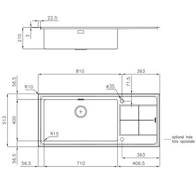 LAVELLO INC. SF INOX 1173X513 1V+GOCC.SX KE FOSTER