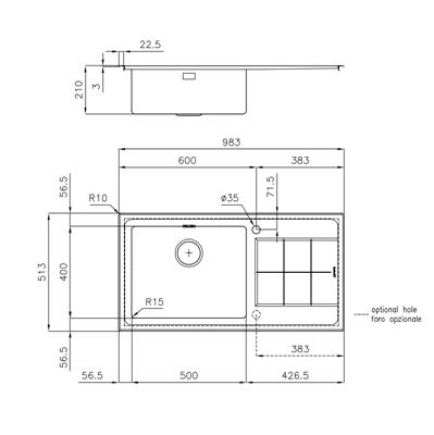 LAVELLO INC. SF INOX 983X513 1V+GOCC.SX KE FOSTER