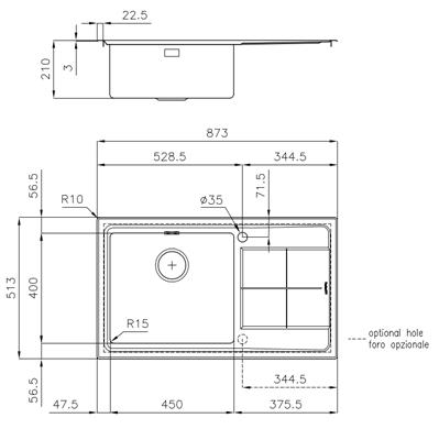 LAVELLO INC. SF/FT INOX 873X513 1V+GOCC.SX KE FOSTER