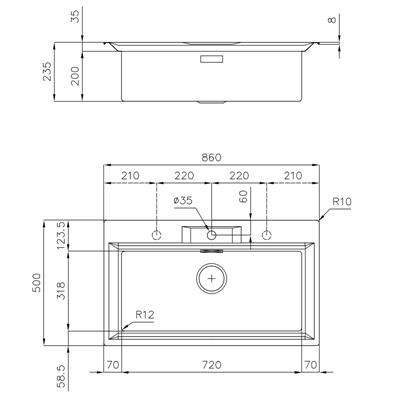 LAVELLO INC. INOX 860X500 1V FL FOSTER