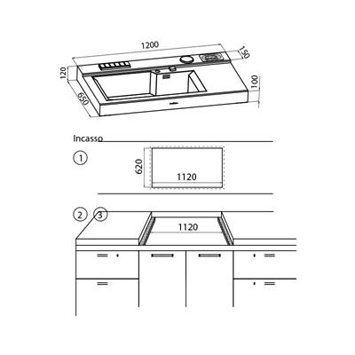 BLOCCO LAVELLO VASCONE APPOGGIO INOX 1200X650  FM FOSTER