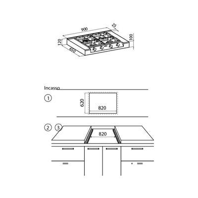 BLOCCO COTTURA 4 GAS APPOGGIO INOX 900X650  FM FOSTER