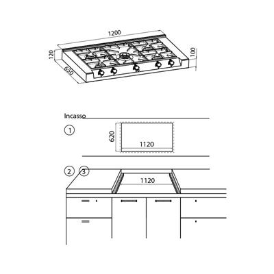 BLOCCO COTTURA 5 GAS APPOGGIO INOX 1200X650  FM FOSTER