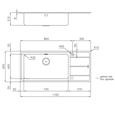 LAVELLO INC. INOX 1160X500 1V+GOCC.SX EVO FOSTER