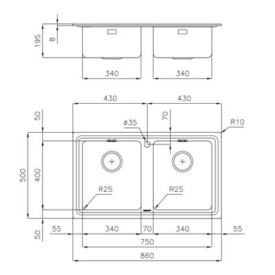 LAVELLO INC. INOX 860X500 2V EVO FOSTER