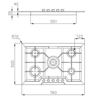 P. COTT. 5 GAS INC. INOX 760X500 ELETTRA FOSTER