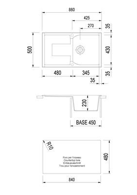 CORAX LAV. 86X50 1V+GOCC INC. UM. ALLUMINIO PLADOS