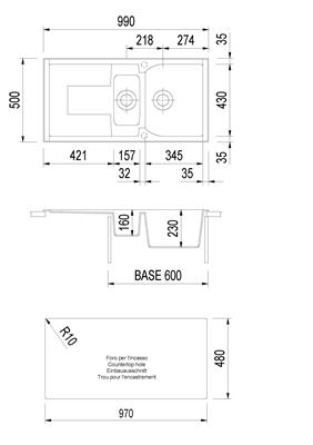 CORAX LAV. 99X50 2V+GOCC INC. UM. ALLUMINIO PLADOS