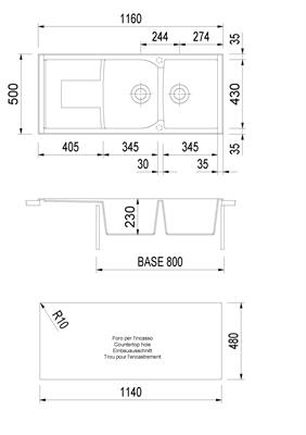 CORAX LAV. 116X50 2V+GOCC INC. UM. ALLUMINIO PLADOS