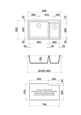 ONE LAV. 86X50 2V SOTTOTOP UM. ALLUMINIO PLADOS